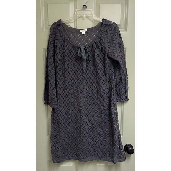GARNET HILL Swim Cover Up Tunic Dress Women 8 Gray Lace Tie 3/4 Sleeve Beach - Picture 1 of 8